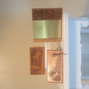 Lasercraft Vintage Brown Walnut Wood Three Piece Ducks Desk Set